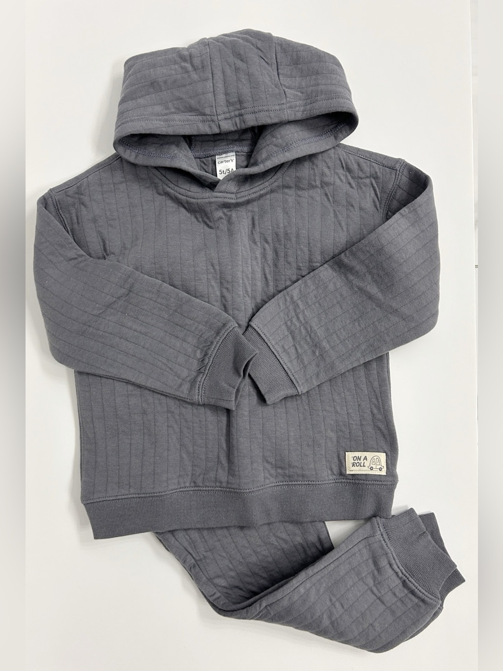 Carter's Boys Charcoal Grey Ribbed Quilted Hoodie and Jogger Lounge Set 5T